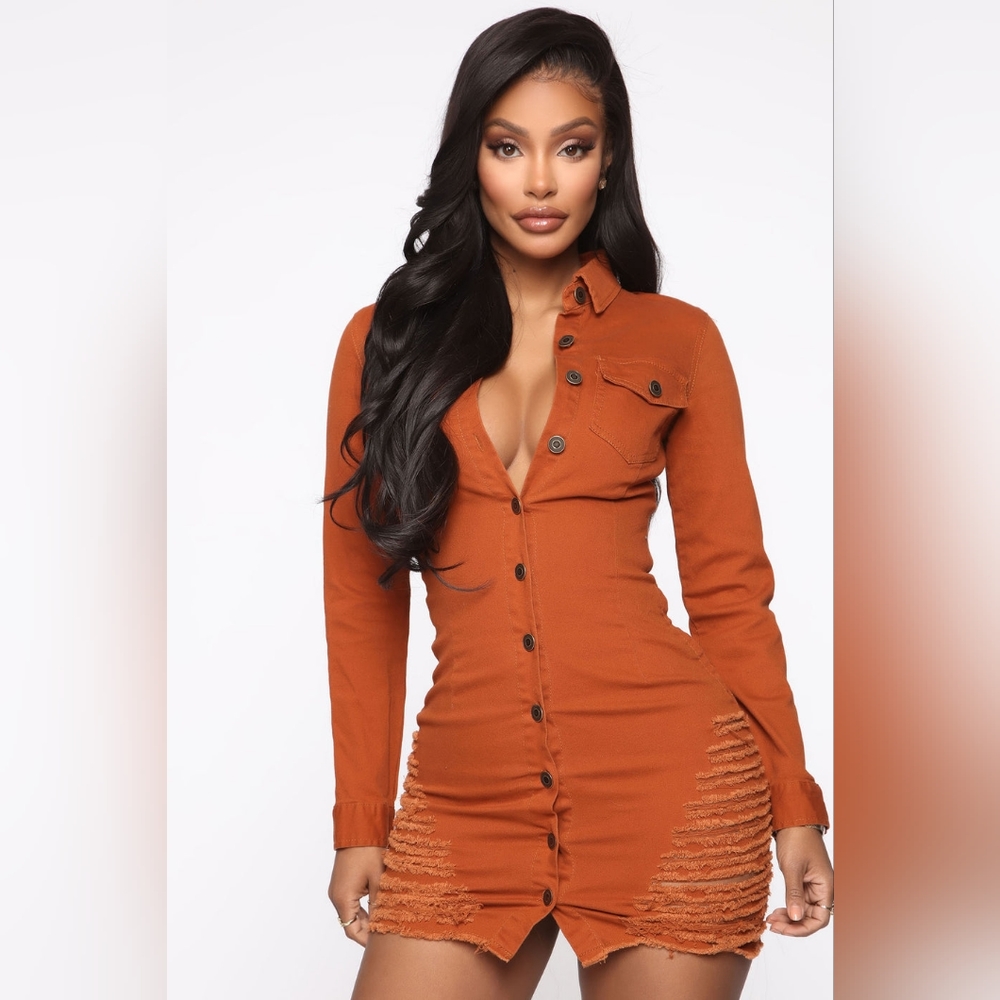 Not Stressing Over You Denim Mini Dress - XL Rust
